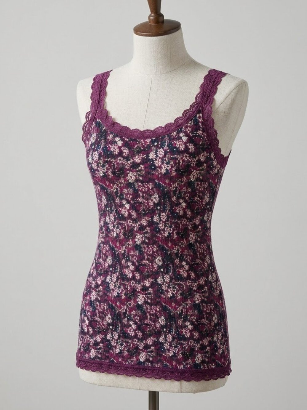 Epic Threads Girls XL 14/16 Burgundy Floral Lace Trim Ribbed Cami Tank Top Basic